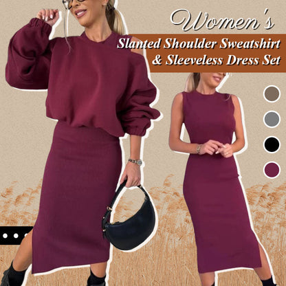 Women’s set with an asymmetrical shoulder, sweatshirt, and sleeveless dress