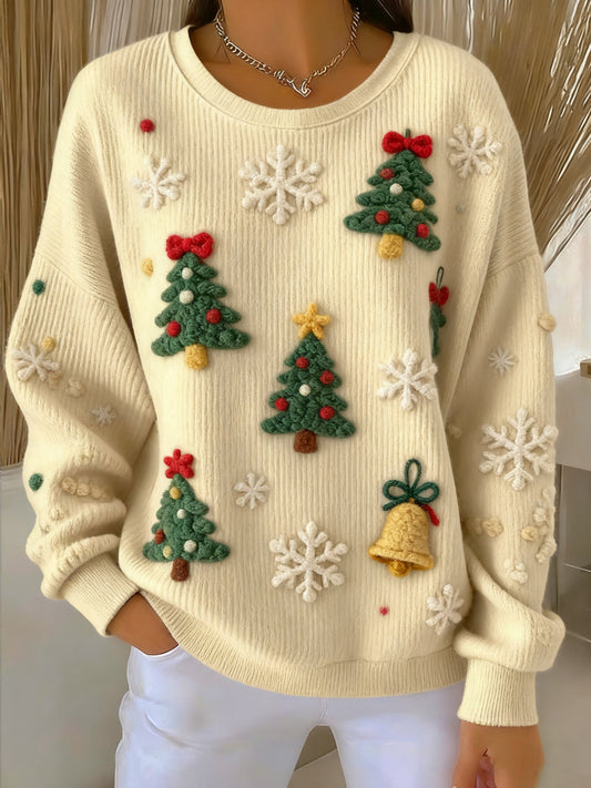 Vintage Women's Christmas Sweater with Round Neck